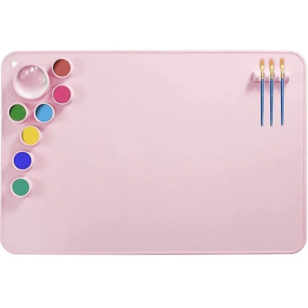 Silicone Painting Mat Large Craft Mat Paint Cup Brush Pen Holder Easy Clean Kids